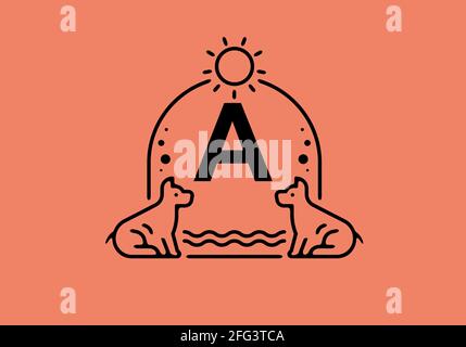 Illustrazione dell'arte della linea nera di UNA lettera iniziale nel cane struttura del telaio in pet Illustrazione Vettoriale