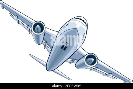 Airliner commerciale Airliner Jumbo Aircraft Jet Cartoon Illustrazione Illustrazione Vettoriale