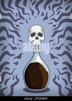 Poison Elixir Deadly Witch Potion Cartoon concoction Vial Drawing Illustrazione Vettoriale