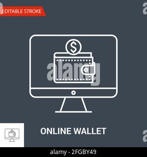 Portafoglio Online Icona. Linea sottile illustrazione vettoriale Illustrazione Vettoriale