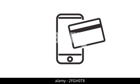 Icona del telefono cellulare e della carta di credito. Immagine vettoriale isolata in bianco e nero Illustrazione Vettoriale