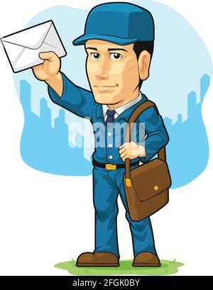 Postman Postal Mail uomo lettera Carrier Cartoon Illustrazione Illustrazione Vettoriale