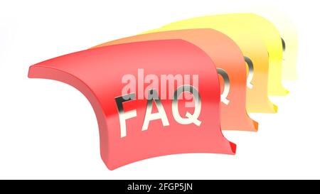 Icona FAQ in una coda, in colori sfumati dal rosso al giallo - illustrazione del rendering 3D Foto Stock
