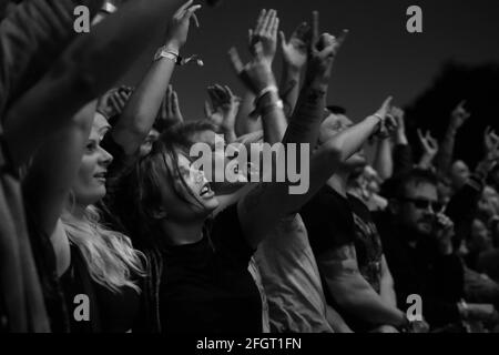 Pubblico durante il concerto con Sabaton al festival Bråvalla 2015. Foto Stock