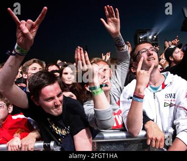 Pubblico durante il concerto con Sabaton al festival Bråvalla 2015. Foto Stock