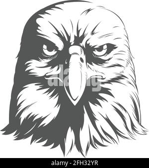 Eagle Falcon Hawk Head Vista frontale Silhouette Black Illustrazione Illustrazione Vettoriale