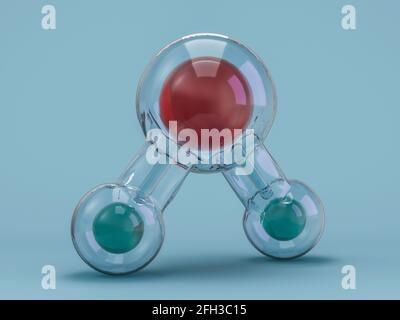 Molecola di acqua. Ecologia e biologia e biochimica del concetto. Il rendering 3D Foto Stock