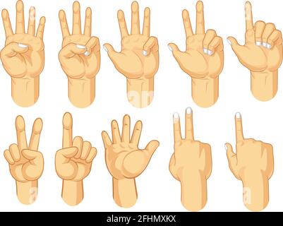 Gesti della mano Impara a contare le dita simbolo Cartoon Vector Illustrazione Illustrazione Vettoriale