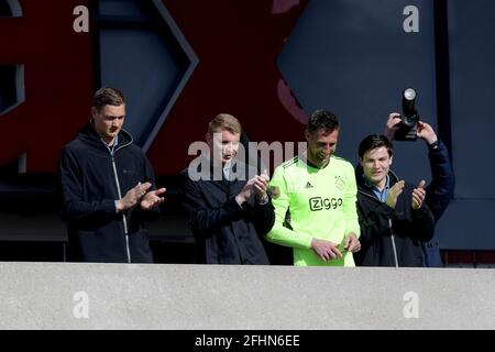 AMSTERDAM, PAESI BASSI - APRILE 25: Portiere Kjell Scherpen di Ajax, Perr Schuurs di Ajax, portiere Maarten Stekelenburg di Ajax durante la e olandese Foto Stock