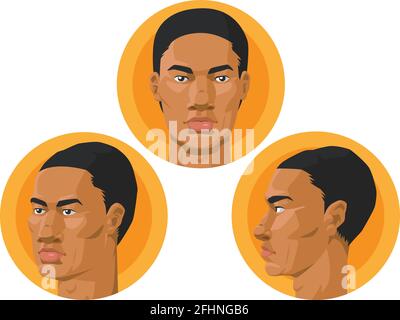 African American Man Head Front Profile View Cartoon Vector Drawing Illustrazione Vettoriale