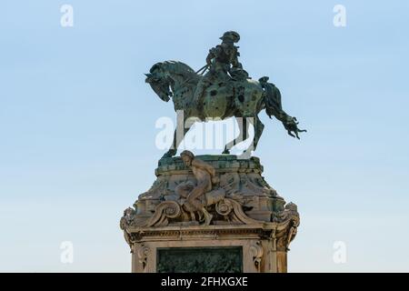 Budapest, Ungheria - 11 agosto 2019: Statua equestre di Savoia Eugen nel Castello di Buda Foto Stock