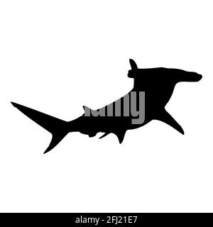 Squalo a testa di martello silhouette nera isolata. Vista laterale. Animale marino. Sfondo bianco. Clipart dell'illustrazione vettoriale. Illustrazione Vettoriale