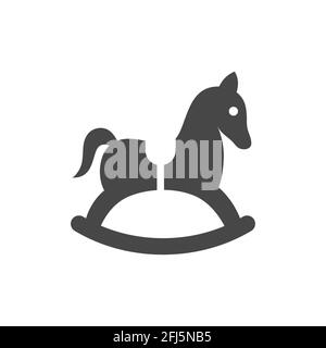 Icona vettore nero cavallo giocattolo dondolo. Simbolo cavallo in legno per bambini. Illustrazione Vettoriale