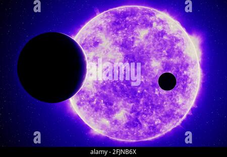 Due esopaneti contro la stella ultravioletta, elementi di questa immagine fornita dalla NASA Foto Stock