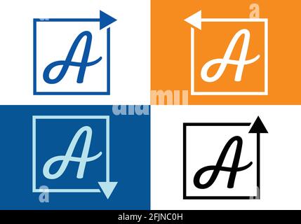 Lettera A con modello di disegno con logo freccia, lettera e freccia. Illustrazione Vettoriale