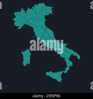 Italia Mappa molto dettagliata su sfondo blu scuro. Blu ciano, sfondo bianco crema. Sfondi digitali e sfondi Illustrazione Vettoriale