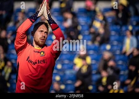 Brondby, Danimarca. 25 Apr 2021. Marvin Schwabe (1) di Brondby SE visto durante la partita 3F Superliga tra Brondby IF e Randers FC al Brondby Stadium di Brondby, Danimarca. (Photo Credit: Gonzales Photo/Alamy Live News Foto Stock