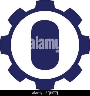 Design grafico vettoriale del concetto di icona del logo della lettera o Gear Illustrazione Vettoriale