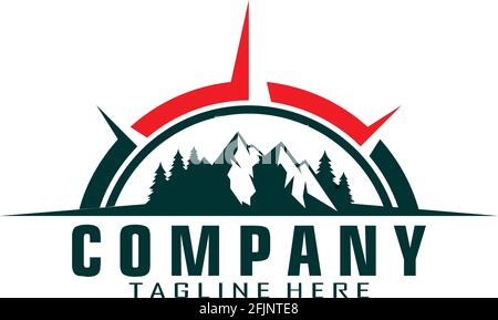 mountain compass adventure logo icona concetto vettoriale grafica Illustrazione Vettoriale