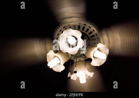 Ventilatore da soffitto con luci floreali in movimento Foto Stock