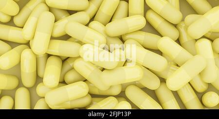 capsule gialle pillole pharma concetto di medicina 3d rendere illustrazione Foto Stock