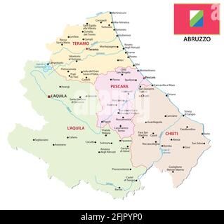 mappa amministrativa e politica abruzzese con bandiera Illustrazione Vettoriale