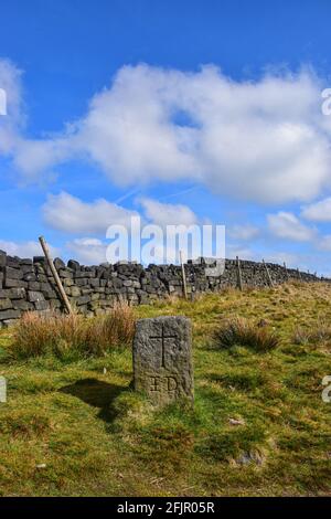 Te Deum Stone, Withens Gate, Pennine Way, Calderdale, West Yorkshire Foto Stock