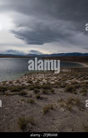 I Bishop Tuffs sono anche noti come le colonne del lago Crowley nella contea di Mono, CA, USA. Sono fatti di materiale da un'eruzione vulcanica. Foto Stock