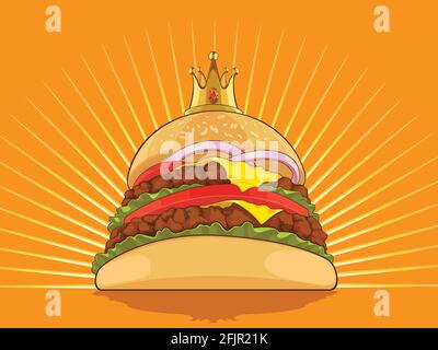 King Hamburger Cartoon Burger Patty disegno Vector Illustrazione Illustrazione Vettoriale