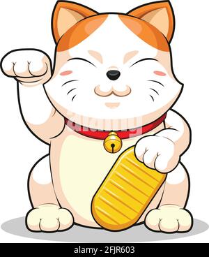 Lucky Cat Makeni Neko Fortune beckoning Money Cartoon Mascot Vector Illustrazione Vettoriale