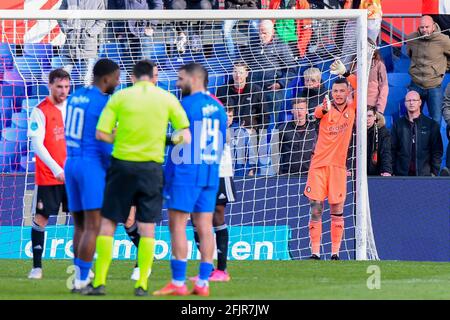 ROTTERDAM, PAESI BASSI - APRILE 25: Portiere Justin Bijlow di Feyenoord Rotterdam durante la partita olandese di Eredivisie tra Feyenoord e Vitesse a. Foto Stock