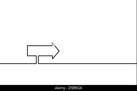 Puntatore a freccia a destra con linea continua singola. Design del concetto di mappa della direzione di marcia. Un'illustrazione vettoriale del disegno del contorno dello schizzo Illustrazione Vettoriale
