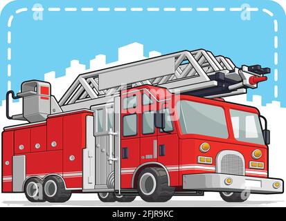 Red Firefighter Truck Fire Engine Truck Cartoon Illustrazione disegno Illustrazione Vettoriale