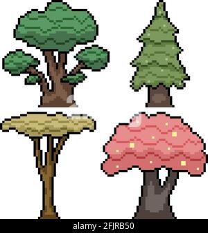 pixel art di varie serie di alberi naturali Illustrazione Vettoriale
