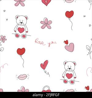 Bel motivo senza cuciture con cuori e orsi. Illustrazione Vettoriale