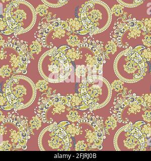 Modello senza giunture vettoriale Paisley. Fiore fantastico, foglie. Pittura di stile batik. Sfondo vintage Illustrazione Vettoriale