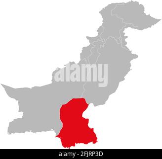 Provincia di Sindh isolata sulla mappa pakistana. Sfondo grigio chiaro. Concetti e background aziendali. Illustrazione Vettoriale