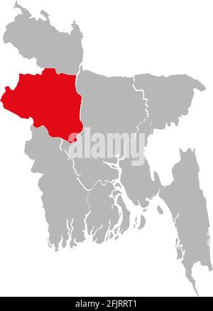 Provincia di Rajshahi evidenziata sulla mappa del Bangladesh. Sfondo grigio. Illustrazione Vettoriale
