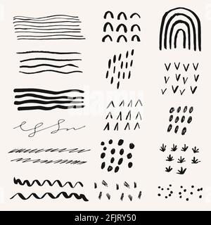 Set di pennellate grugnose per il design Illustrazione Vettoriale