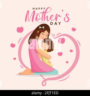 Poster Happy Mother's Day, illustrazione dell'amore per mamma e bambino, carta da parati per la cura delle madri, vettore del giorno della madre Illustrazione Vettoriale