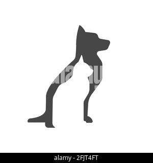 Icona vettore nero Animali domestici. Simbolo della silhouette del cane e del gatto. Illustrazione Vettoriale