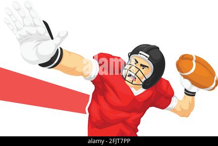Calcio americano giocatore quarto lancio palla Cartoon disegno Illustrazione Vettoriale