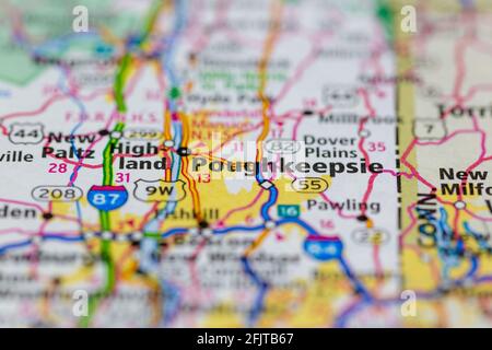 Poughkeepsie New York USA e le aree circostanti mostrate su un Mappa stradale o mappa geografica Foto Stock