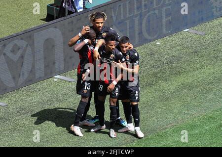 Hicham Boudaoui - CALCIO : Nizza vs Montpellier - Ligue 1 Uber mangia a Nizza, Francia il 25 aprile 2021. Nizza ha vinto 3-1. (Foto di Lionel Urman/Sipa USA) Foto Stock