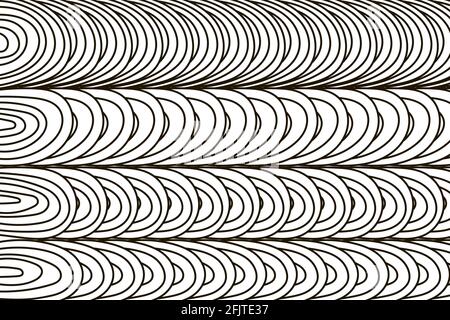 cerchi a strisce ondeggianti fatti a mano. Linea. Bianco e nero. Sfondo vettoriale. Illustrazione Vettoriale
