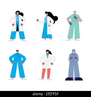sei medici raggruppano i personaggi dei lavoratori Illustrazione Vettoriale
