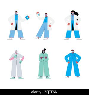 sei medici staff lavoratori personaggi Illustrazione Vettoriale