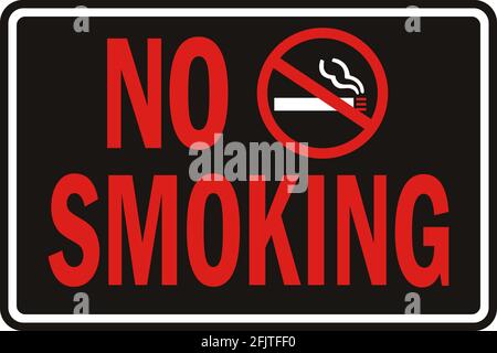 Cartello divieto di fumo. Rosso su sfondo nero. Indica che non è consentito fumare in questo luogo. Illustrazione Vettoriale