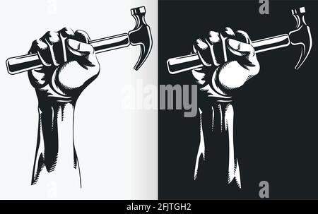 Silhouette Hand Holding Hammer Stencil Clipart disegno vettoriale Illustrazione Vettoriale