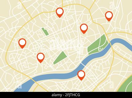 Una mappa generica della città con icone Foto Stock